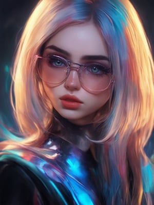 Similar graph, a cyberpunk girl, Wear clear neon glasses, cyberpunk., golden ratio details, 32k uhd, fantasy, cyberpunk, intricate, decadent, highly detailed, digital painting, ever after high, octane render, artstation, concept art, smooth, sharp focus, illustration, art by artgerm, loish, wlop. (heartwarming, uplifting, charming), (UHD, masterpiece, detailed eyes, detailed face, highest quality), (light leaks, subsurface scattering, rim light, beautiful lighting and shading, deep background, vibrant complementary colors, sharp focus)