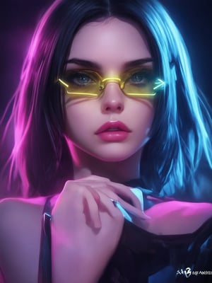 Similar graph, a cyberpunk girl, Wear clear neon glasses, cyberpunk., golden ratio details, 32k uhd, fantasy, cyberpunk, intricate, decadent, highly detailed, digital painting, ever after high, octane render, artstation, concept art, smooth, sharp focus, illustration, art by artgerm, loish, wlop. (heartwarming, uplifting, charming), (UHD, masterpiece, detailed eyes, detailed face, highest quality), (light leaks, subsurface scattering, rim light, beautiful lighting and shading, deep background, vibrant complementary colors, sharp focus)