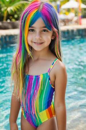 random tween girl. Tilly portuguese long hair Rainbow-hair contemptuous one piece swimsuit