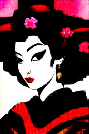 masterpiece, Oiran, beautiful, ukiyo-e, sakura, samura, cyberpunk, darkness, cool girl, fashion, si-fi kiyoto, hided monster