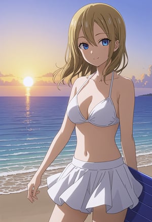 source_anime, ratings_safe, 1girl, Hayasaka Ai, sexy body, looking  at the viewer, anime style, illustration, white bikini, skirt ,ocean