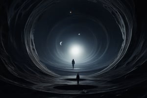 Two-dimensional black hole in space with lovecraft-type creatures where a space is empty with a lot of solitude