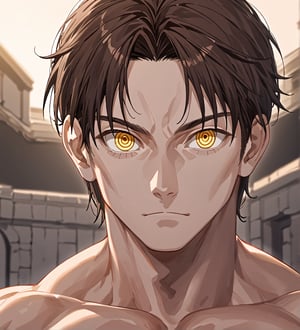 score_9,1boy, men, solo, looking at the viewer, 17 years old, (face view), dark brown hair, baggy eyes  (ringed eyes, yellow eyes, Beautiful eyes, muscular arms, defined body), (masterpiece, best quality, modell, official art, beautiful and aesthetic:1.2), dark colors, hayato gokudera, outdoors, 