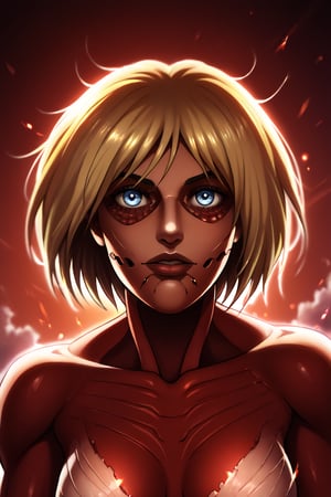 Attack on Titan Annie, Post-apocalytic, Female Titan, Bokeh, nffsw,  Ray tracing, upper body, Fall, super mad, Mad Female Giant, apocalypse, Realistic Titans