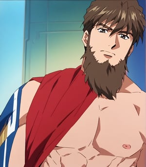 score_9, score_8_up, score_8, anime_screencap,good drawing, best quality,illustration, ,masterpiece, best qualit, large beard, 50 years old, uncle,
y, highres, 
 ((side angled view, body view, body fit)), 1 boy, HEEROYUI,brown hair,short hair,eyes visible through hair,muscular,muscular male,black eyes,