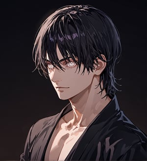 score_9, score_8_up, score_8, (only face), 1boy, men, solo, robust face, upper body, focus male, long dark black hair, baggy eyes, (ringed eyes, white eyes, Beautiful eyes, muscular arms, defined body), (masterpiece, best quality, modell, official art, beautiful and aesthetic:1.2), dark colors, highest detailed, Expressiveh, Eerie Atmosphere, background,best aesthetic, intricate details, detailed face, best colours, more detail face, better lights, collarbone, slender, black kimono, 