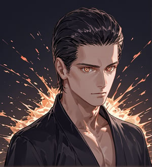 score_9, score_8_up, score_8, (only face), 1boy, men, solo, robust face, upper body, focus male, long dark black hair, baggy eyes, (ringed eyes, brown eyes, Beautiful eyes, muscular arms, defined body), (masterpiece, best quality, modell, official art, beautiful and aesthetic:1.2), dark colors, highest detailed, Expressiveh, Eerie Atmosphere, background,best aesthetic, intricate details, detailed face, best colours, more detail face, better lights, collarbone, slender, black kimono, 