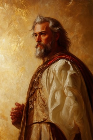 A majestic rendering of a legendary figure in a timeless, classic setting. The camera frames the iconic individual against a warm, golden-hued backdrop, with subtle shadows accentuating the contours of their regal visage. Soft lighting casts a flattering glow, while the subject's posture exudes confidence and authority, as if ready to embark on a grand adventure.