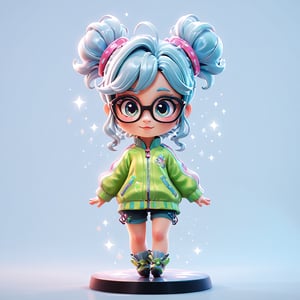 score_9_up, score_8_up, score_7_up, 1girl, solo, chibi, full body, an adorable little girl with shoulder-length hair and glasses, dressed in a brightly patterned track suit, whimsical track suit, eyes sparkle with curiosity and mischief, plain background, the camera angle is slightly low to emphasize the little girl's cuteness, using natural lighting to create a warm, joyful ambiance.