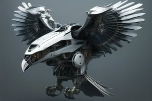 A highly detailed, futuristic eagle with intricate, mechanical components.