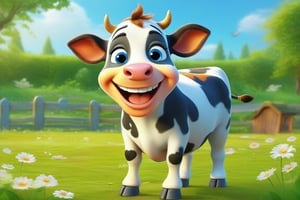 Happy cow full body, Disney-Pixar movie inspirated, Disney, Pixar, Illustration, Coloring Book, Disney Draw Style 