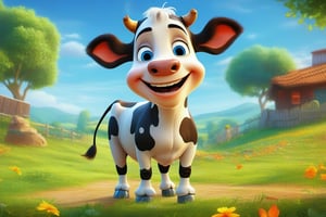 Happy cow full body, Disney-Pixar movie inspirated, Disney, Pixar, Illustration, Coloring Book, Disney Draw Style 