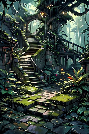 score_9, score_8_up, score_7_up,background illustration,  A rainforest, (ultra realistic:1.5), ethereal, cloudy environment, a single wall,  short wall,  a broken plain standing brick wall, mossy wall, creppers on the wall, a standing washing basin attached to the wall, middle of a rainforest, light rain shower, hyper realistic background, main focus is basin, whole wall and standing basin slight covered with moss and creeper plants, 100 years old wall, beautiful, ethereal, hyper ealistic, hyper detailed, front angle, unreal engine 5, forest background, hyper realistic environment,more detail XL,Magic Forest,FFIXBG