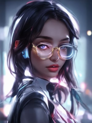 Similar graph, a cyberpunk girl, Wear clear neon glasses, cyberpunk., golden ratio details, 32k uhd, fantasy, cyberpunk, intricate, decadent, highly detailed, digital painting, ever after high, octane render, artstation, concept art, smooth, sharp focus, illustration, art by artgerm, loish, wlop. (heartwarming, uplifting, charming), (UHD, masterpiece, detailed eyes, detailed face, highest quality), (light leaks, subsurface scattering, rim light, beautiful lighting and shading, deep background, vibrant complementary colors, sharp focus)