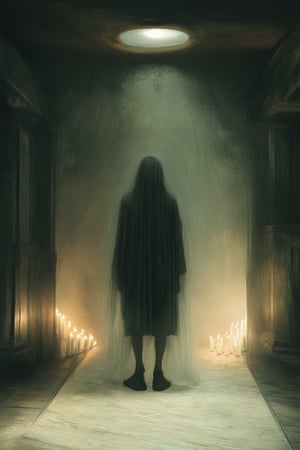 A darkened room with a single spotlight shining down on a figure shrouded in shadows. The logical darkness is palpable as the subject's face remains obscured, their features hidden by the veil of mystery. Flickering candlelight casts eerie silhouettes on the walls, further heightening the sense of intrigue and secrecy.