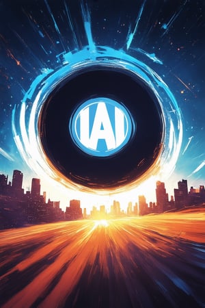 A vibrant Marvel illustration featuring a bright, bold color palette. A dynamic, glowing logo of the iconic Marvel symbol appears prominently in the center, surrounded by swirling, electric blue sparks and radiant rays of light. The framing of the shot is a circular composition, with the logo at the focal point. Soft, gradient lighting creates an aura around the logo, as if infused with energy. In the background, a subtle cityscape or cosmic landscape can be seen, hinting at the vastness of the Marvel universe.