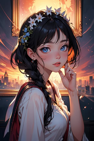 Intricate details abound in this surreal masterpiece of a portrait, capturing the essence of cuteness. The subject's features are framed by a subtle V-shape handsign, her gaze captivating as she emerges from a dreamlike atmosphere. Soft focus and masterful lighting converge to create an air of enchantment, drawing the viewer in for a closer inspection.