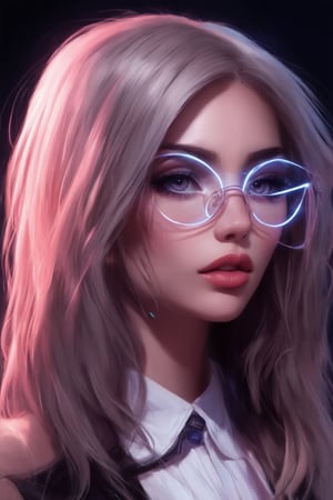 Similar graph, a cyberpunk girl, Wear clear neon glasses, cyberpunk., golden ratio details, 32k uhd, fantasy, cyberpunk, intricate, decadent, highly detailed, digital painting, ever after high, octane render, artstation, concept art, smooth, sharp focus, illustration, art by artgerm, loish, wlop. (heartwarming, uplifting, charming), (UHD, masterpiece, detailed eyes, detailed face, highest quality), (light leaks, subsurface scattering, rim light, beautiful lighting and shading, deep background, vibrant complementary colors, sharp focus)