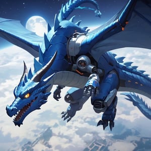  moon night dynamic angle giant machine (realistic blue metal dragon:1.3) (metalic:1.4) flying space dynamic angle score_9,score_8_up,score_7_up,score_6_up masterpiece high quality source_anime,BREAK,anime screencap,score_anime