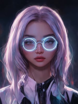 Similar graph, a cyberpunk girl, Wear clear neon glasses, cyberpunk., golden ratio details, 32k uhd, fantasy, cyberpunk, intricate, decadent, highly detailed, digital painting, ever after high, octane render, artstation, concept art, smooth, sharp focus, illustration, art by artgerm, loish, wlop. (heartwarming, uplifting, charming), (UHD, masterpiece, detailed eyes, detailed face, highest quality), (light leaks, subsurface scattering, rim light, beautiful lighting and shading, deep background, vibrant complementary colors, sharp focus)