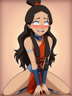 Katara, KataraFire, hypnotized, blushing, girl with expression of pleasure,sexy body, ecchi, pleasured_face, full_body, kneeling, happy