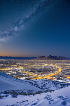 night view of desert mountain in winter