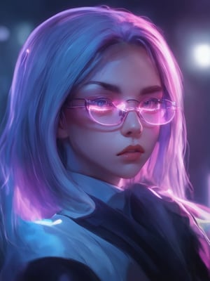 Similar graph, a cyberpunk girl, Wear clear neon glasses, cyberpunk., golden ratio details, 32k uhd, fantasy, cyberpunk, intricate, decadent, highly detailed, digital painting, ever after high, octane render, artstation, concept art, smooth, sharp focus, illustration, art by artgerm, loish, wlop. (heartwarming, uplifting, charming), (UHD, masterpiece, detailed eyes, detailed face, highest quality), (light leaks, subsurface scattering, rim light, beautiful lighting and shading, deep background, vibrant complementary colors, sharp focus)