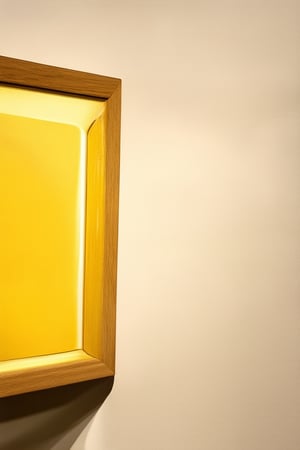 A close-up shot of a vintage yellow color model, framed within a warm wooden frame, against a soft cream-colored background. The model's surface reflects subtle hints of golden light, as if lit by a single, warm spotlight. Composition features the model centered, with slight negative space around it, emphasizing its unique shape and texture.