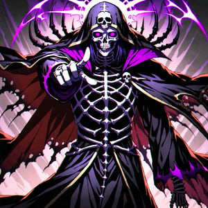 score_9, score_8_up, score_7_up, source_anime, speedlines, expressive, best quality, detailed eyes, perfect face, perfect hands, image focus on lich, (1man, lich, skeleton, undead), (skull face), black robe, glowing purple eyes, hooded, red, holding cursed long sword, pointing sword at viewer, necromancer, dark magic, soul magic, souls, evil, darkness, dread, fear, sinister,more detail XL