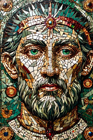 two-dimension, two dimensional, 2D, headshot of Byzantine Mosaic of a priest. (((mosaic))), broken eye, broken eyeball, facture/(eye/), (((alchemy))), sun, moon, diametrically opposed, left right, up down, split, holy geometry, vibrant, (((saturation))), differential, colors, mouth mosaic, nose mosaic, eyebrow mosaic, (((simple))), eyes mosaic, lips mosaic, (masterpiece, top quality, best quality, official art, beautiful and aesthetic:1.2),16k, high resolution, perfect dynamic composition, bokeh, (sharp focus:1.2), super wide angle, high angle, high color contrast, medium shot, depth of field, blurry background,,itacstl,DonMBr0ck3nM1rr0rXL, emerald, ruby, diamond, lapiz,