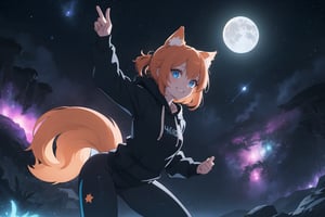 orange haired catgirl wearing with blue eyes wearing a hoodie and yoga pants with her catears sticking out.

nights, nebula in the background, Stars in the background, moon in the background 



feminine body, sexiest body, anatomically correct, 
 intricate details, chiaroscuro lighting, face focus, BIOLUMINESCENCE, glowing, Panoramic, Vivid, Dramatic lighting, iridescent, smiling 
