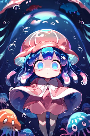 score_9, score_8_up, score_7_up, source_anime, 1girl, Jellyfish loli, Jellyfish Hat, Large jellyfish Hat, empty eyes, big eyes, pink dress, tentacle hair, bright eyes, 0.0 , Big empty eyes, white eyes, cute, small, adorable, underwater,bosstyle