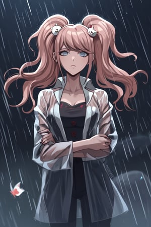  (perfect anatomy, perfect proportions, high definition, good colors, european, two young girls, masterpiece, best quality, the fir and the girl are very much in love, both are 16 years old. Under the rain, the girl wears a black raincoat and a pink miniskirt underneath, and the girl wears a blue red top and a white miniskirt, the girl is in the street at night ((by the bus station)) an extremely sad and emotional scene where she is about to break up with her lover, her hands part from each other, shooting from outside, woman about to be alone, rain, ((terminal mass)), soaked, distorted, both, facing the viewer, visible to the viewer, living night, shooting star, red butterflies, ghosts,score_9,score_8_up,score_7_up,source_anime,JUNKO ENOSHIMA,transparent raincoat