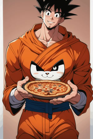 Highest quality, masterpice,1boy, handsome boy, many cute cats, delicious pizza,winged candies, many salmon, happy, smiling strawberries, perfect utopia, ,extremely detailed, Asronaut Son Goku dangerous quest in mystery pizza cat univers,Eyes,Beautiful eyes,goku,songoku