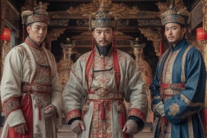 multiple views, handsome man, various Hanfus worn by ancient Chinese man, The backdrop is a Chinese Imperial Palace, full body