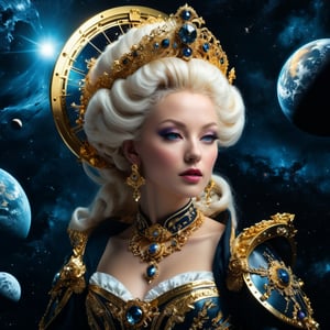 
Nordic-asian version of cyber Marie Antoinette in space in the style of ultra hyper-realistic photography. Masterpiece, light transitions, full of imagination, high resolution, high quality, high sharpness, ultra-high contrast, vibrant dark colors, complimentary dark colors, cinematic lighting, bold patterns, dramatic lighting, cinematic, Panorama, long shot, golden composition, 8K, HD. Medeia Devonshire.