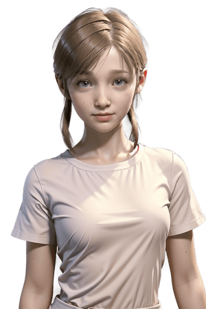 portrait, sherry birkin, resident evil 2 remake, smile, looking at viewer, female child, white shirt, petite body, short, small bust, performing housework, indoors, well lit house