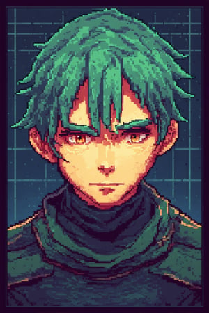 A close-up shot of a pixel art character's face, lit by a warm glow from within, with intricate details and vibrant colors. The character's eyes seem to be staring directly at the viewer, as if daring them to try and 'pixel' their way out of this digital world. Framed by a subtle grid pattern, evoking the sense of being trapped in a video game.