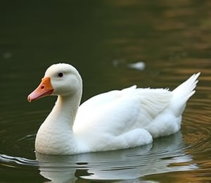 White Roman geese playing in the dreamy pond