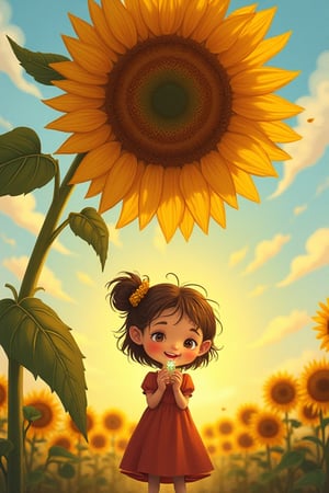 Illustration Idea: Lila holding the tiny, sparkling seed in her hands, with the sunflower towering over her.



