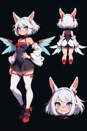 little furry, crying_with_eyes_open, blueeyes, full_body, wide_hip , multiple_views , furry costume, , white, wings, young face,submissive pose,