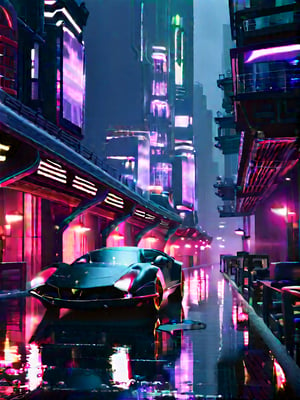 highly detailed cyberpunk cityscape, neon-lit sleek Lamborghini Counatch, Blade Runner-inspired atmosphere, wide-angle shot, hazy misty rain, vast cityscape with towering skyscrapers, radiant neon advertisements, Visual effects by Operator Roger Deakins, cinematography by Neill Blomkamp, Elysium-like utopian floating city in the distance, elements of Altered Carbon-inspired cybernetic enhancements, neon-drenched metropolis, deep shadows, vibrant holographic projections, Cyberpunk street gangs, bustling city life, deep blues and purples palette, subtle texture of wet pavement, oil-slick reflections, Ghost in the Shell-inspired Section 9 secret hideouts, blending Eastern and Western architectural styles, intricate street-level details, cinematic lighting, atmospheric smoke effects, Michael Garmash-inspired classical architectural elements, night time cityscape, immense scale and depth by Mamoru Oshii