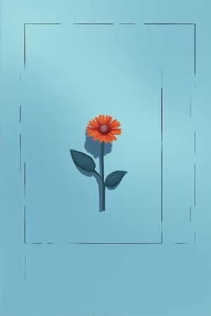 A whimsical illustration of a minimalist scene: a single, delicate flower blooms in the center frame, surrounded by soft, gradient-blued shadows. The petals are rendered in gentle brushstrokes, with subtle texture and dimensionality. The composition is deliberately sparse, with negative space drawing the viewer's eye to the tiny, intricate details.