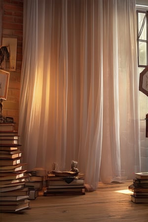 A nostalgic scene unfolds: a vintage-inspired setting with warm golden light casting a cozy glow on worn wooden floors and distressed brick walls. A soft focus captures the subject's gentle smile as they sit amidst stacks of old books, photographs, and antique trinkets, surrounded by wispy curtains and ornate metal frames.