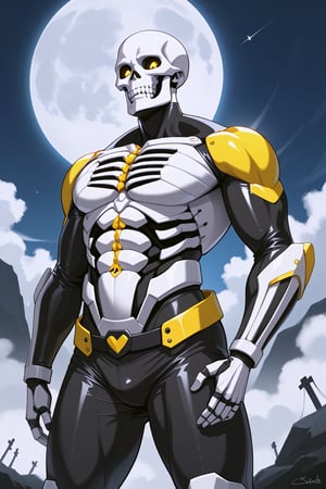 a man with a skeleton suit, yellow color,  
 