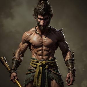 Black Myth: Wukong in sexy green bikini, holding golden hoop stick ready for battle