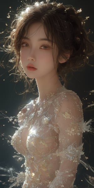 Score_4, score_3_down, score_2_down, 1 girl, Chinese brunette, close-up, art, digital art, floating hair, ultra-realistic, artistic photography,4k  --ar 9:16   --chaos <30>  --uplight  --q <.25, .5,  2, >、（Eye level angle）、（medium shot）、（photoreal）、（volumetric light）、(Hyperrealistic)