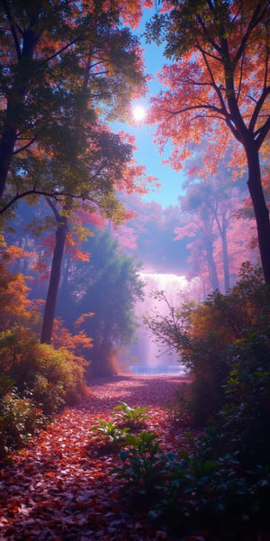 magical planet where everything is vibrant and full of colors where bright trees and flowers 4K    --chaos <30>  --uplight  --q <.25, .5,  2, >、（Eye level angle）、（medium shot）、（photoreal）、（volumetric light） 