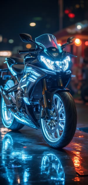 TRON Light Cycle, the super cool "Light Cycle" motorcycle, 32K, -- Chaos <30>, (eye level angle), (close-up), (realistic), (amount of light), (high Image quality), (Volume light) 32K   --chaos <20>  --uplight、（Eye level angle）、（close-up）、（photoreal）、（volumetric light）