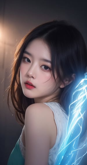 A young girl, Ukiyo-e styled, holding a weapon with a glowing, volumetric energy. A gorgeous, colorful 4k background enhances the beauty of the scene while the volumetric light creates a serene, otherworldly atmosphere. The eye-level angle and medium shot emphasize the girl's power precisely. 4K    --chaos <30>  --uplight  --q <.25, .5,  2, >、（Eye level angle）、（medium shot）、（photoreal）、（volumetric light）
